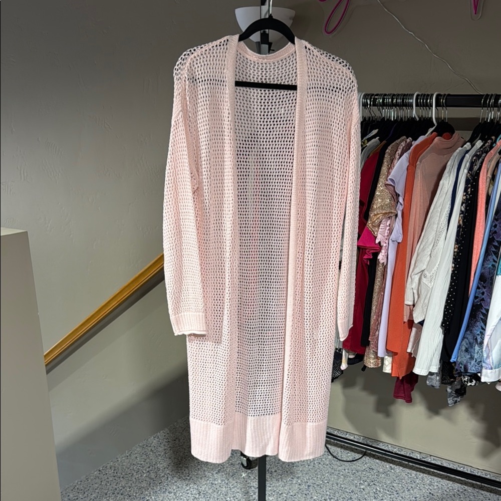 Elegant Pink Long Cardigan Sweater